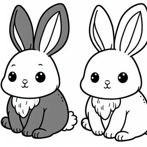 Two rabbits sitting next to each other on a white background 4