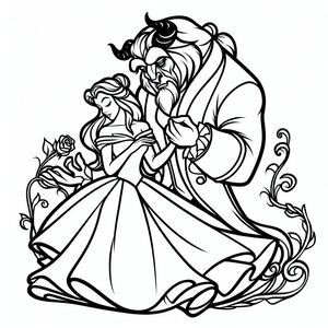 A coloring page of beauty and the beast from beauty and the beast