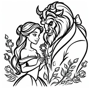 A coloring page of beauty and the beast