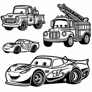 Three cartoon cars with a surfboard on top of them