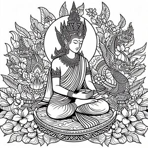 A buddha sitting in a lotus position surrounded by flowers