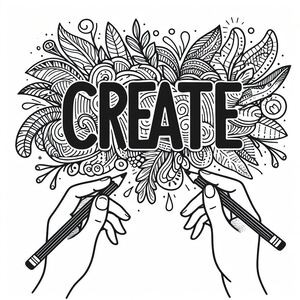 Two hands holding scissors over the word create