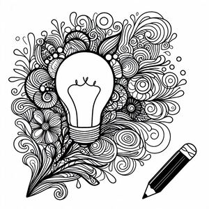 A black and white drawing of a light bulb 3