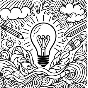 A black and white drawing of a light bulb 4