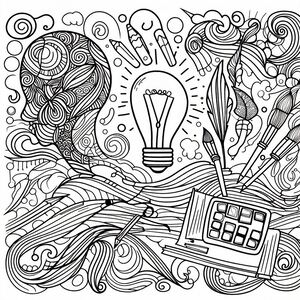 A black and white drawing of a light bulb