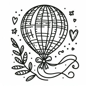 A black and white drawing of a hot air balloon 4