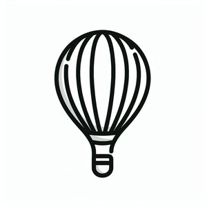 A black and white drawing of a hot air balloon
