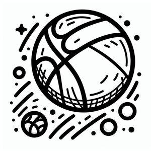 A black and white drawing of a basketball ball