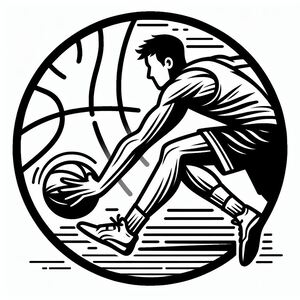 A black and white drawing of a basketball player 2