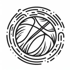 A black and white drawing of a basketball