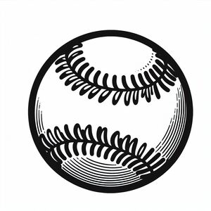 A black and white drawing of a baseball
