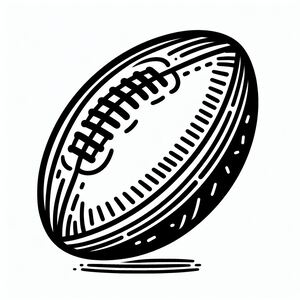 A black and white drawing of a rugby ball