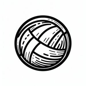 A black and white drawing of a ball of yarn