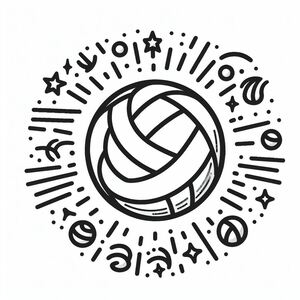 A black and white drawing of a volleyball ball