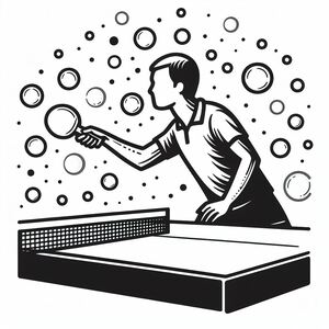 A black and white drawing of a man playing ping pong
