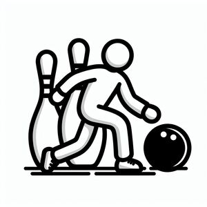 Một bức vẽ đen trắng của một người đang chơi với một quả bóng bowling