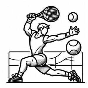 A black and white drawing of a tennis player