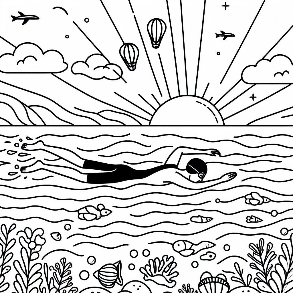 Một bức vẽ của một người bơi trong đại dương
