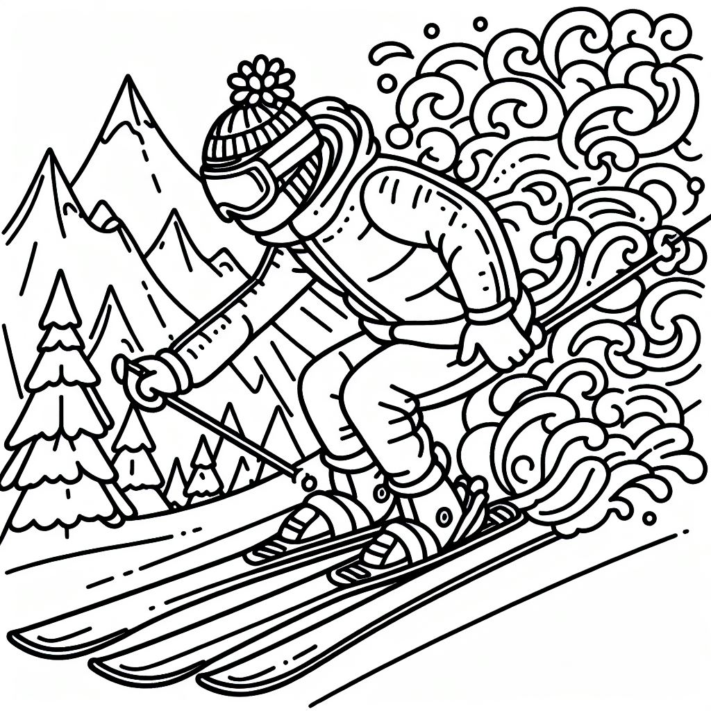 A black and white drawing of a skier 4