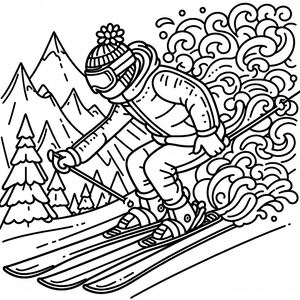 A black and white drawing of a skier 4