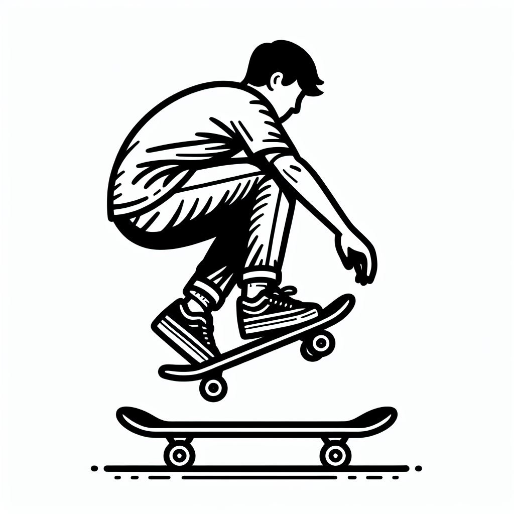 A black and white drawing of a skateboarder 3