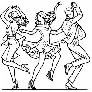 Một bức vẽ đen trắng của ba người đang nhảy múa