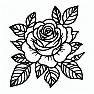 A black and white drawing of a rose