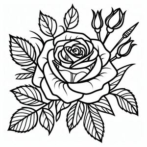 A black and white rose with leaves