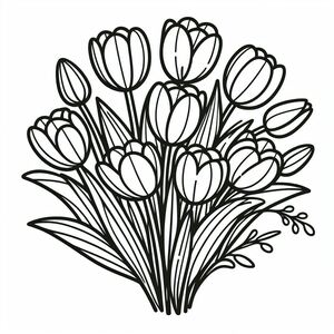 A black and white drawing of a bouquet of flowers
