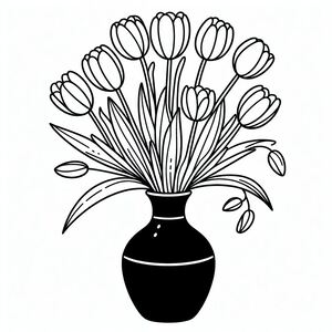 A black and white drawing of flowers in a vase 2