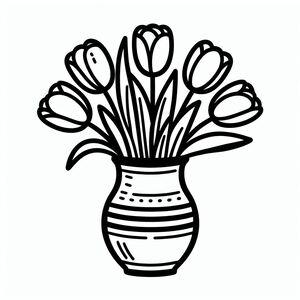 A black and white drawing of flowers in a vase 3