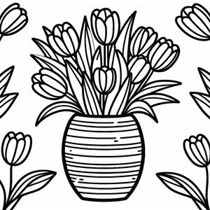 A black and white drawing of flowers in a vase 4