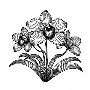 Một bản vẽ đen trắng của ba bông hoa 3