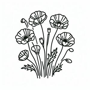 A black and white drawing of flowers