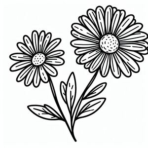 A black and white drawing of two flowers