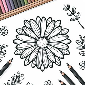 Một bản vẽ của một bông hoa với bút chì màu