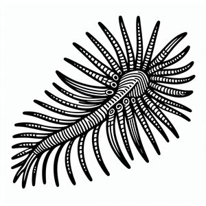 A black and white drawing of a leaf