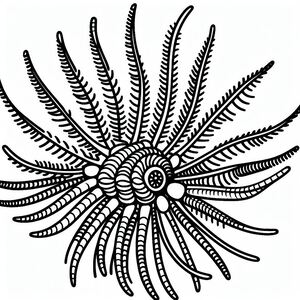 A black and white drawing of a plant