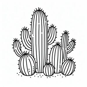 A black and white drawing of a cactus