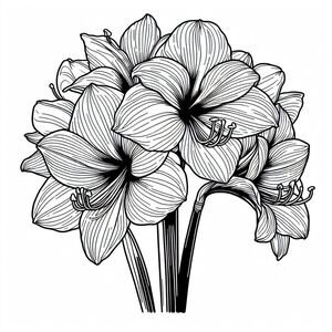 A black and white drawing of a bunch of flowers