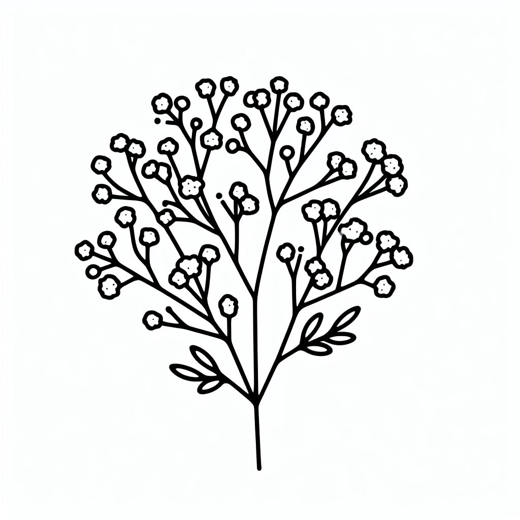 A black and white drawing of a plant