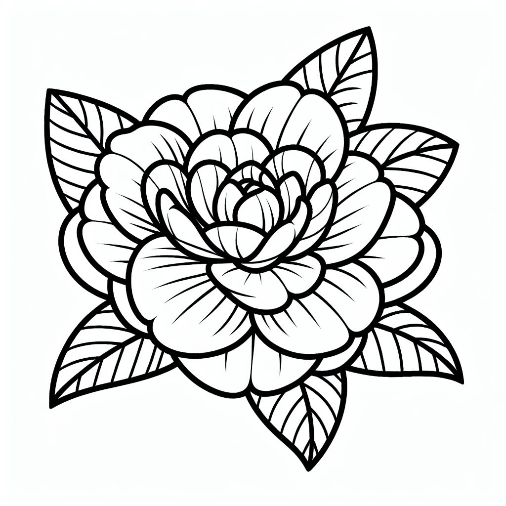 A black and white drawing of a flower