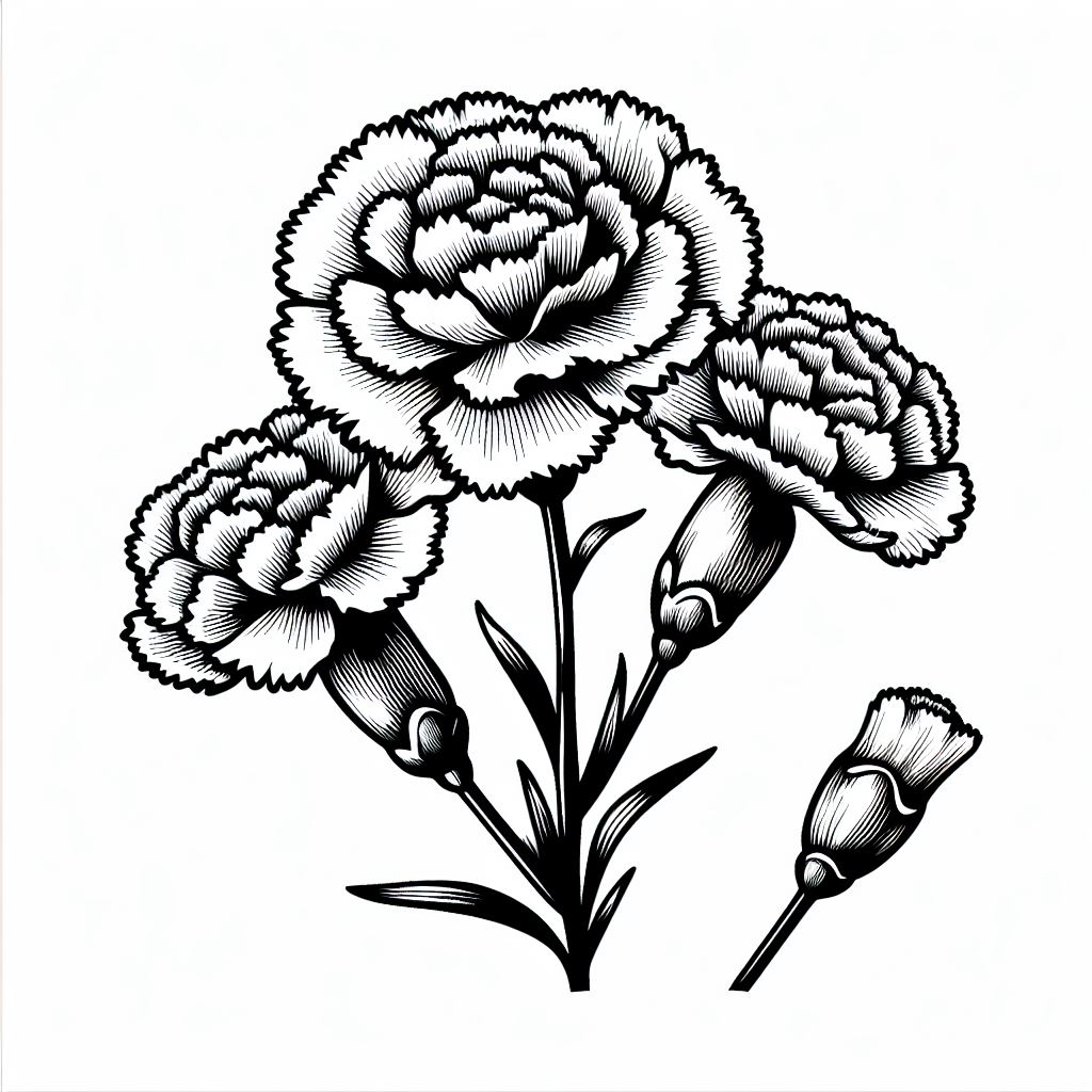 A black and white drawing of three flowers 3