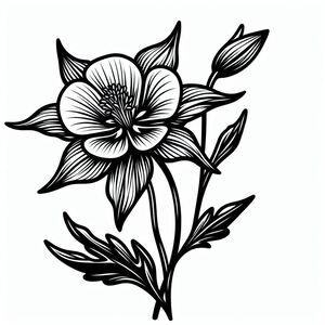 A black and white drawing of a flower