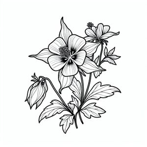 A black and white drawing of flowers on a white background