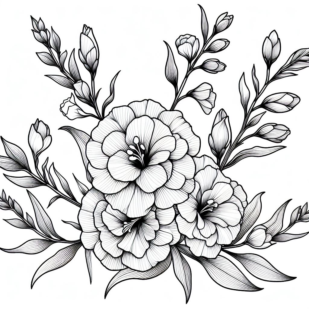 A black and white drawing of flowers 4