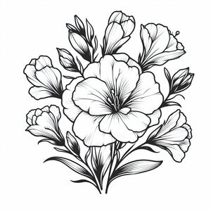 A black and white drawing of flowers