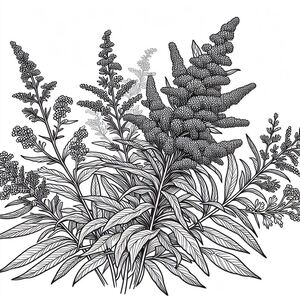 A black and white drawing of a bunch of flowers