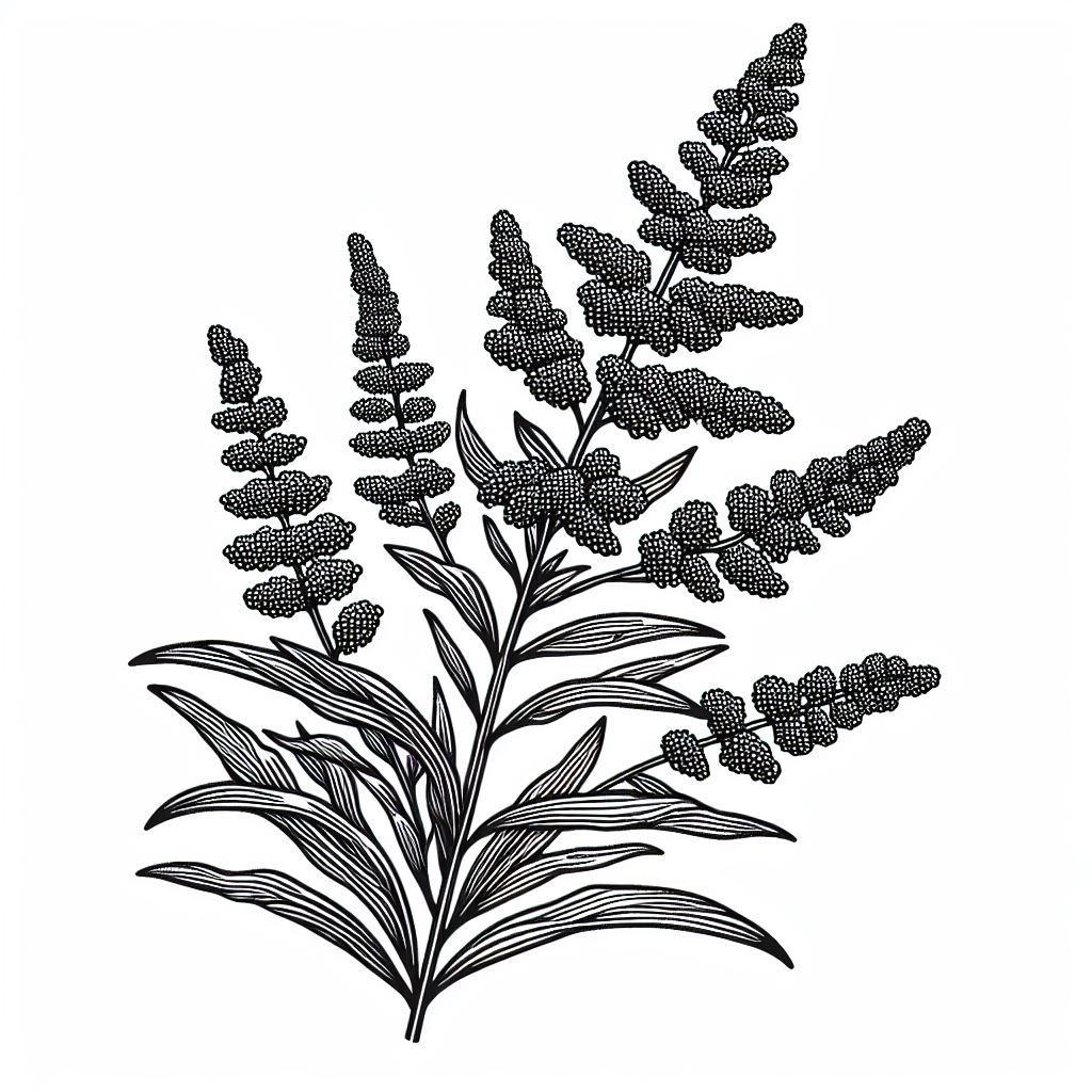 A black and white drawing of a plant