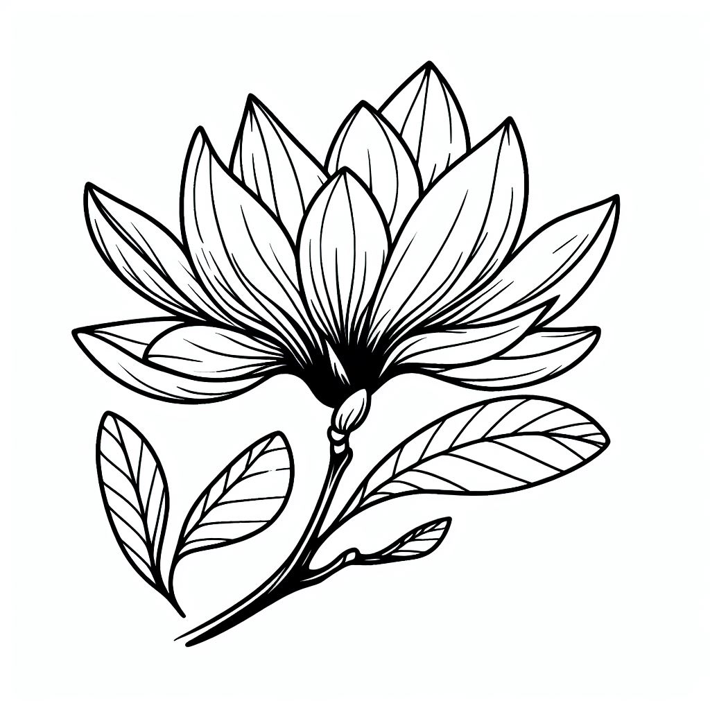 A black and white drawing of a flower